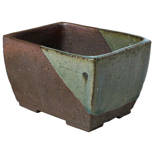 5.3" Tokoname Rectangular Bonsai Pot with Green Glaze