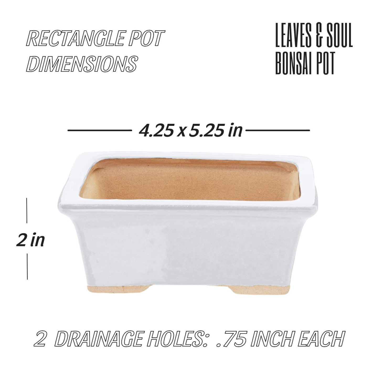 5" White Rectangle Bonsai Pot