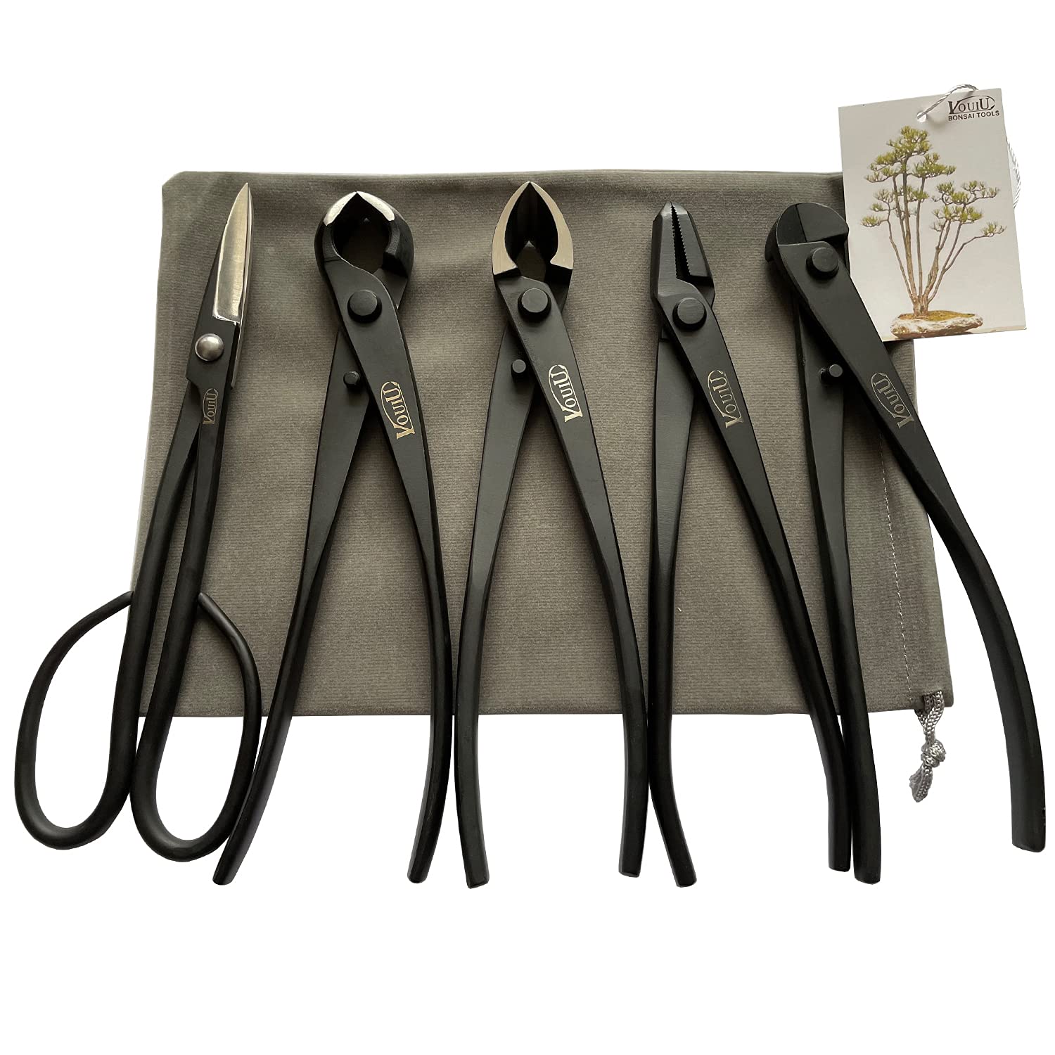 Vouiu 5 Piece Bonsai Tool Set,Knob Cutter,Concave Cutter,Wire Cutter,Jin Pliers,Bonsai Scissors