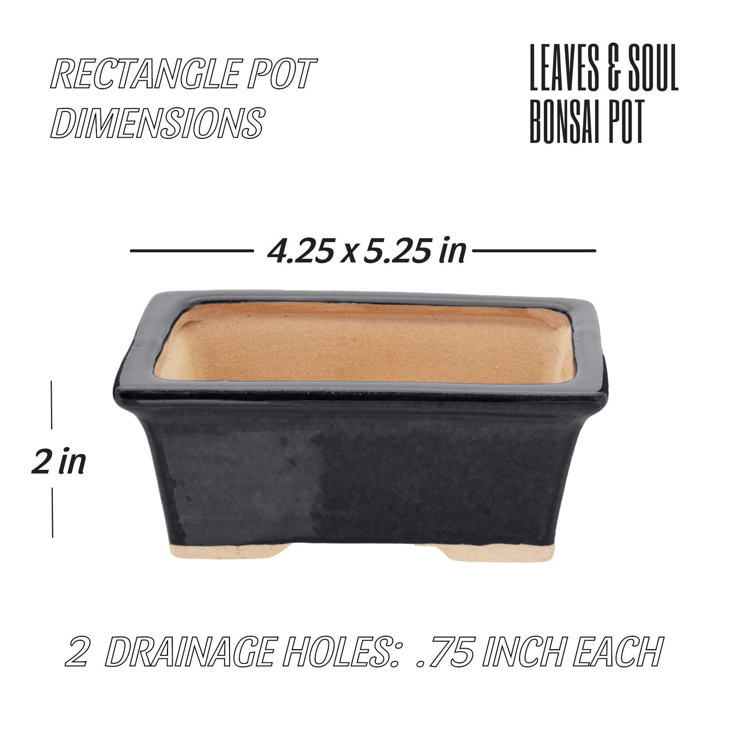 5" Black Rectangle Bonsai Pot