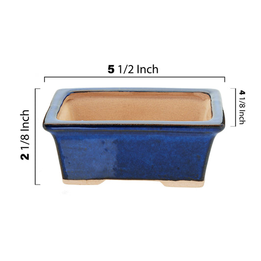 5.5" Blue Rectangle Bonsai Pot