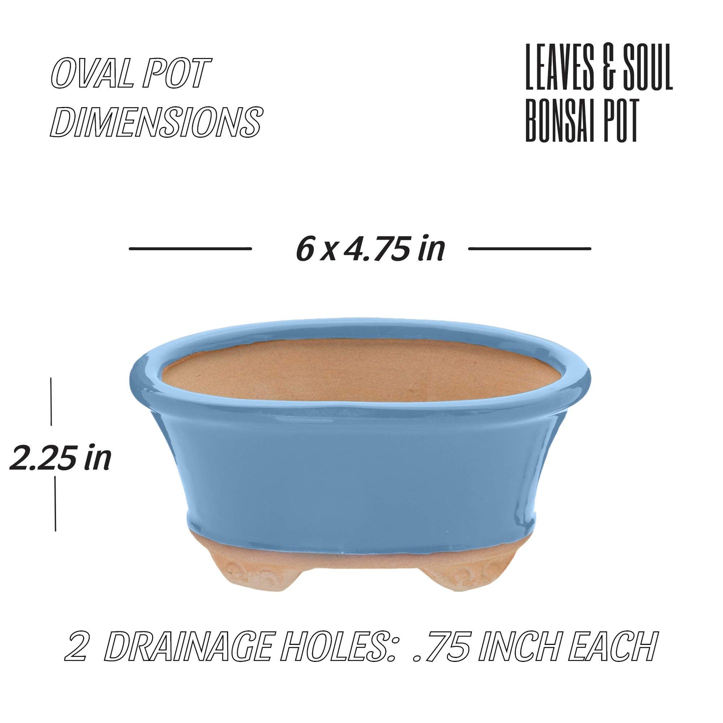 6" Light Blue Oval Bonsai Pot