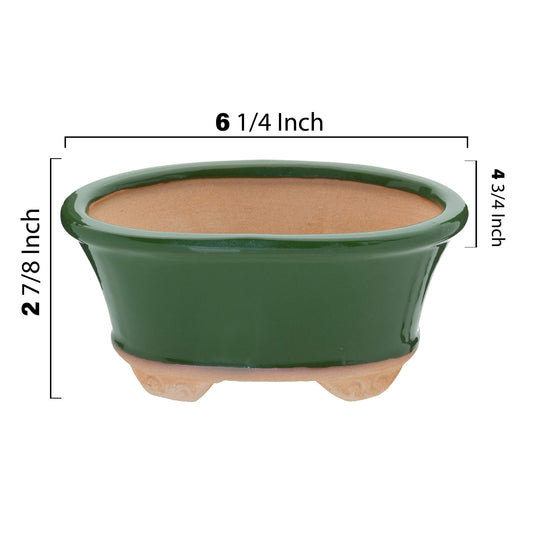 6" Green Oval Bonsai Pot