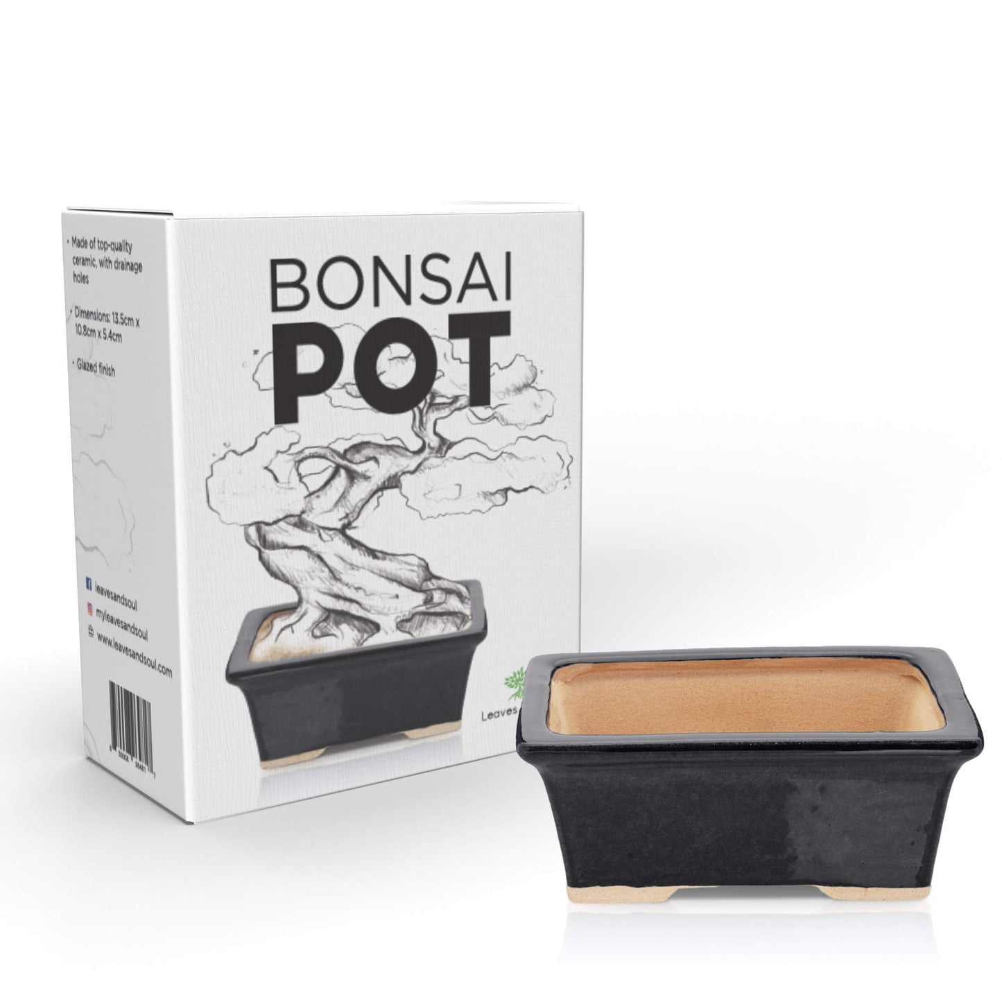 5" Black Rectangle Bonsai Pot