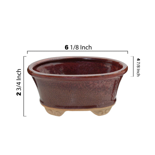 6" Red Oval Bonsai Pot